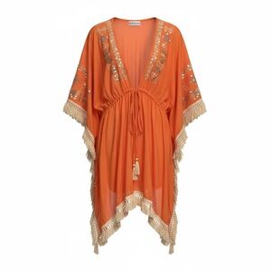 Orange Embellished Swim Coverup